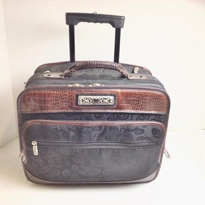 1360 BRIGHTON Black and Brown Leather Rolling Briefcase