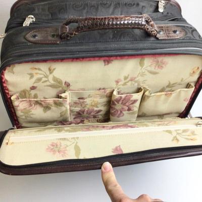 1360 BRIGHTON Black and Brown Leather Rolling Briefcase