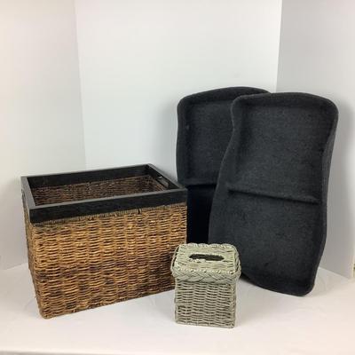 Lot # 1297 Pair of IKEA Felt Drawer Dividers, Wicker Tissue Box Cover, Wicker Storage Basket with Handles