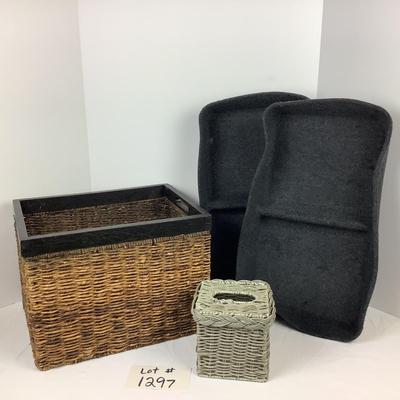 Lot # 1297 Pair of IKEA Felt Drawer Dividers, Wicker Tissue Box Cover, Wicker Storage Basket with Handles