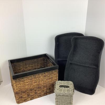 Lot # 1297 Pair of IKEA Felt Drawer Dividers, Wicker Tissue Box Cover, Wicker Storage Basket with Handles