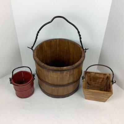 Lot # 1298 Lot of Weathered Wooden Buckets with Wrought Iron Handles