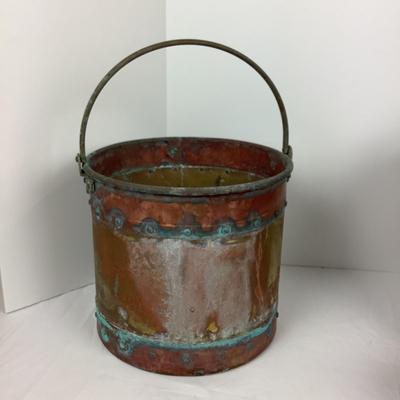 Lot # 1299 Antique Brass & Copper Bucket with Wrought Iron Handle  ca1890