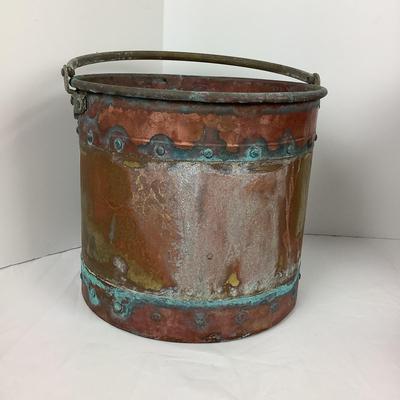 Lot # 1299 Antique Brass & Copper Bucket with Wrought Iron Handle  ca1890