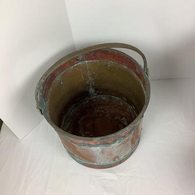 Lot # 1299 Antique Brass & Copper Bucket with Wrought Iron Handle  ca1890