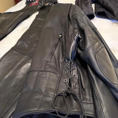 Fantastic Black Leather Motorcycle Jacket and Chaps Menâ€™s Size L