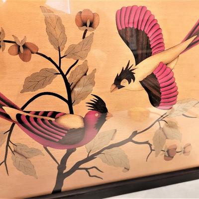 Lot #12  Vintage Inlaid Wooden Tray - Bird Motif