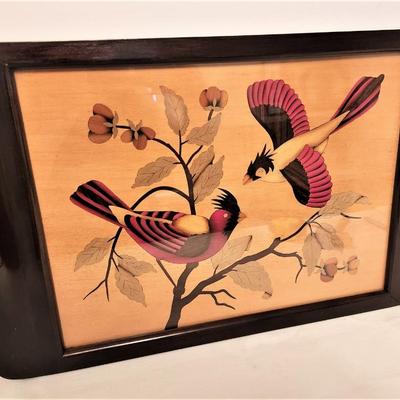 Lot #12  Vintage Inlaid Wooden Tray - Bird Motif