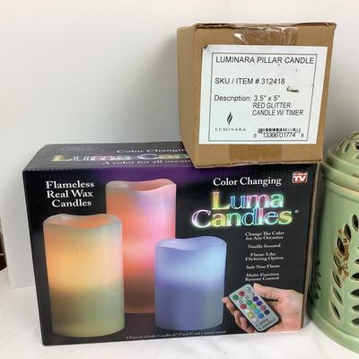 Lot # 1326. NEW IN BOX Luminary Birch Painted Candles, Luma Candles NEW, Ceramic Handle Holder