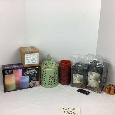 Lot # 1326. NEW IN BOX Luminary Birch Painted Candles, Luma Candles NEW, Ceramic Handle Holder