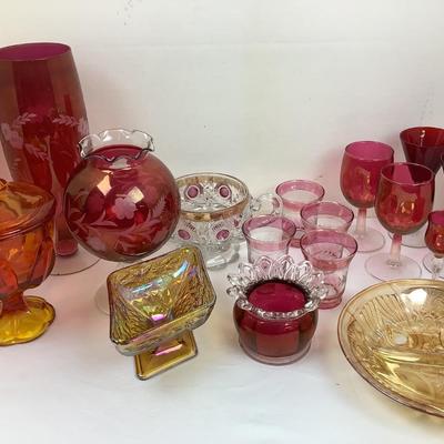 1343 Vintage Ruby & Carnival Glass Lot