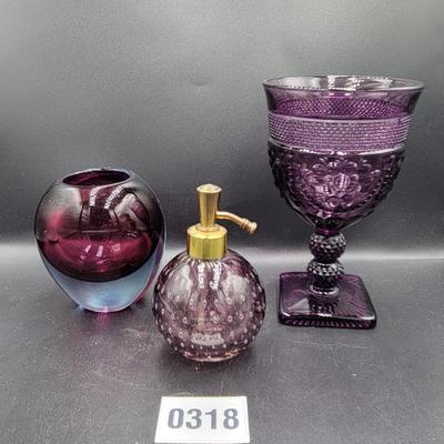 3 Pc Murano & Imperial Amethyst Glass Lot