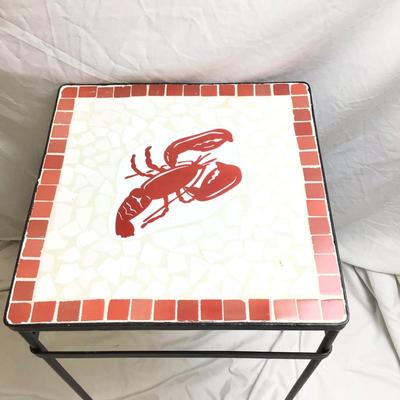 1370 One Lobster Mosaic Tile Wrought Iron Side Table