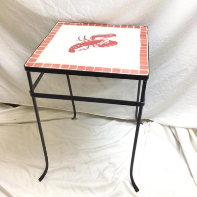 1370 One Lobster Mosaic Tile Wrought Iron Side Table