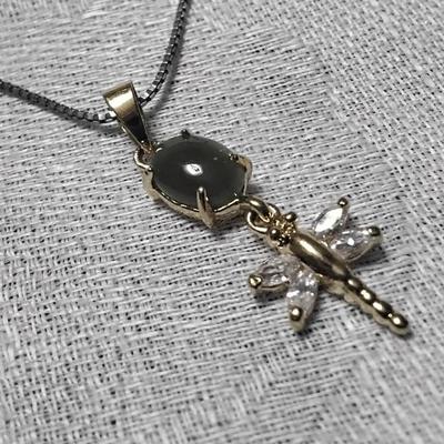 Gold Vermeil 20" Jade And White Sapphire Necklace