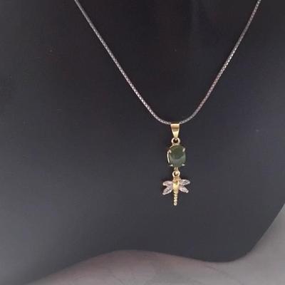 Gold Vermeil 20" Jade And White Sapphire Necklace