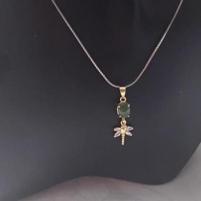 Gold Vermeil 20" Jade And White Sapphire Necklace