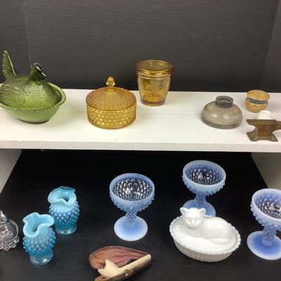 1350 Vintage Hobnail Glassware, Clay Pipe and Mini brass Anvil