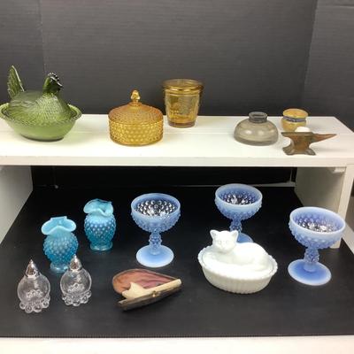 1350 Vintage Hobnail Glassware, Clay Pipe and Mini brass Anvil