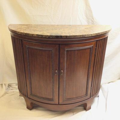 1378 Vintage Marble Top Demilune Cabinet