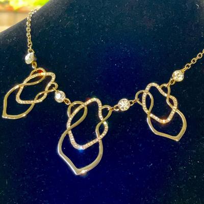 LOT 118  COSTUME JEWELRY MODERNIST BIB NECKLACE GOLD TONE W/RHINESTONES & EARRINGS