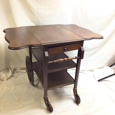 1380 Vintage Drop Leaf Wooden Teacart