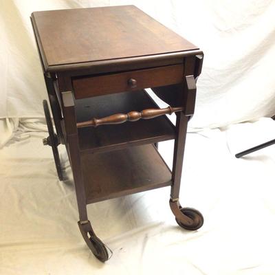 1380 Vintage Drop Leaf Wooden Teacart