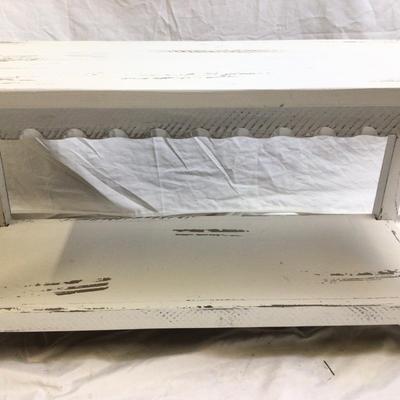 1381 White Painted Distressed Shabby Chic Bench with Shelf