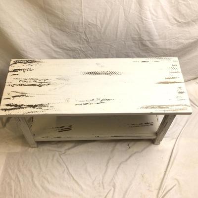1381 White Painted Distressed Shabby Chic Bench with Shelf