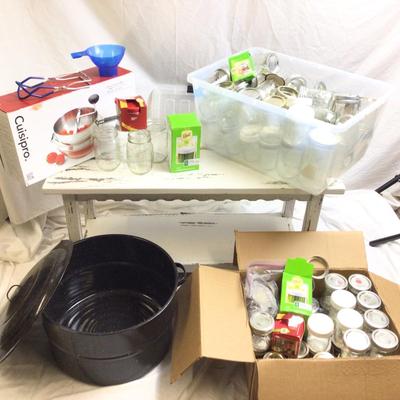 1383 Large Lot of Canning Supplies BALL, MASON Jars , Cuisipro Food Mill