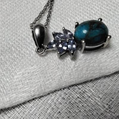Absolutely Gorgeous STS Turquoise And Amethyst One Of A Kind 18" 925 Necklace