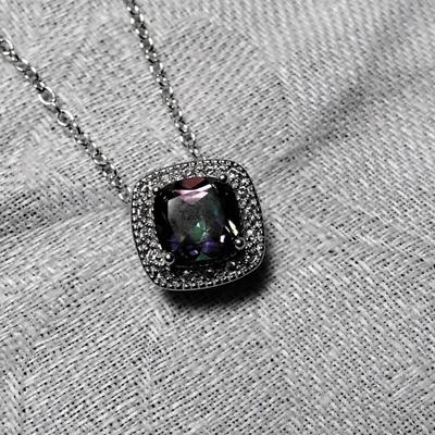 Large Gorgeous Mystic Topaz With White Sapphire Accents 925 16" Necklace