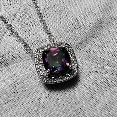 Large Gorgeous Mystic Topaz With White Sapphire Accents 925 16" Necklace