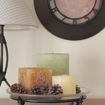 LOT 8R: Home Decor Collection:Metal Accent Lamp, Clock & Candles