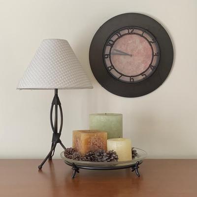 LOT 8R: Home Decor Collection:Metal Accent Lamp, Clock & Candles
