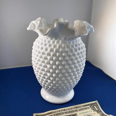 MILK GLASS HOBNAIL FLUTED VASE