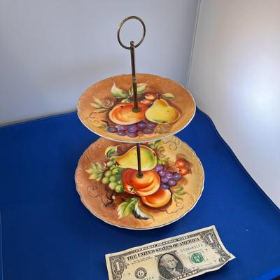 HAND PAINTED 2 TIER SERVING DISH
