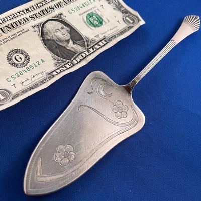 VINTAGE SILVER CAKE SERVER, ETCHED