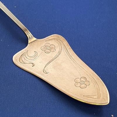 VINTAGE SILVER CAKE SERVER, ETCHED