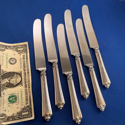 6X VINTAGE TABLE KNIVES, SILVERPLATE
