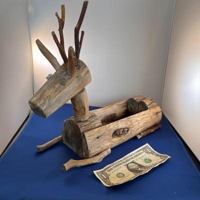 FUN RUSTIC WOOD DEER PLANTER