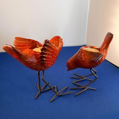 CHARMING CERAMIC BIRD VOTIVE PAIR
