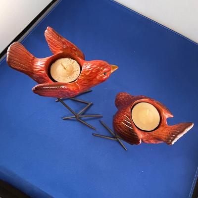 CHARMING CERAMIC BIRD VOTIVE PAIR