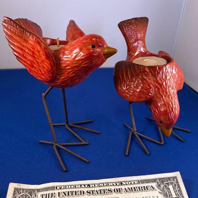 CHARMING CERAMIC BIRD VOTIVE PAIR