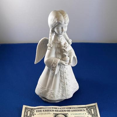 MUSICAL SPINNING BISQUE ANGEL FIGURAL
