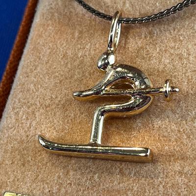 SHINY DOWNHILL SKIER PENDANT w/BOX