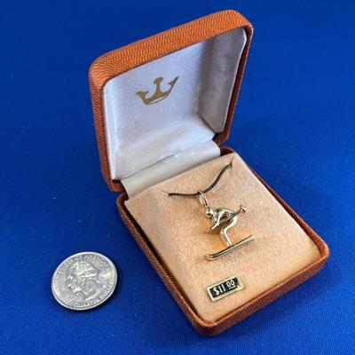 SHINY DOWNHILL SKIER PENDANT w/BOX