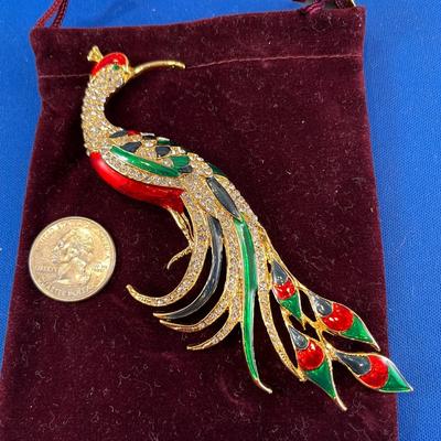 FANCY PEACOCK LARGE BROOCH w/BAG