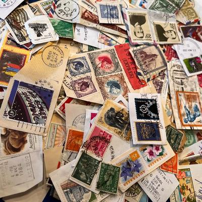 OLD POSTAGE STAMPS, MAILINGS, CLIPPINGS