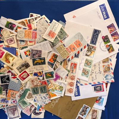 OLD POSTAGE STAMPS, MAILINGS, CLIPPINGS